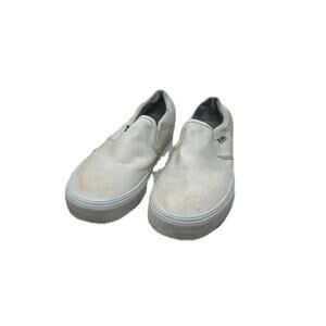 Vans White Slip On Canvas Skate Shoes Womans 8.5
